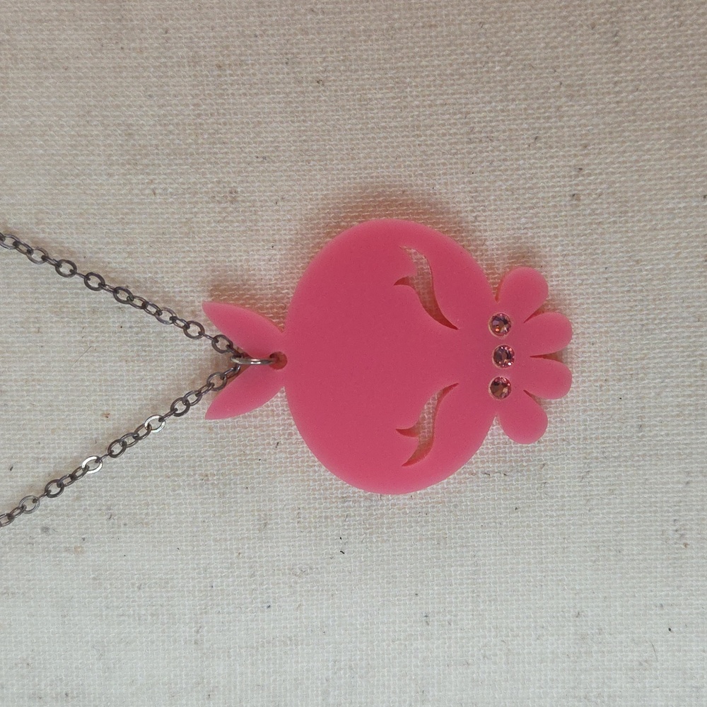 Pink Dust Bunny Acrylic Pendant Necklace Emo Scene 2010s Kawaii